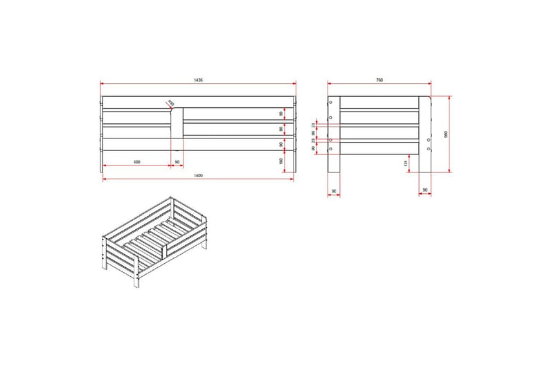 Juniorsäng med skyddsräcken och låda Peuterbed Vit - Vit - Möbler - Säng - Sängtillbehör & sänggavel - Sängförvaring