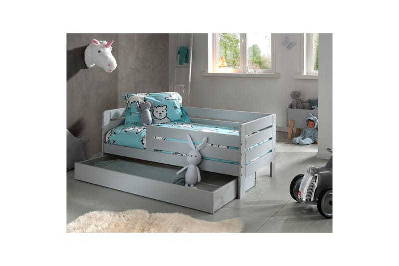 Juniorsäng med skyddsräcken och låda Peuterbed Grå - Grå - Möbler - Säng - Sängtillbehör & sänggavel - Sängförvaring