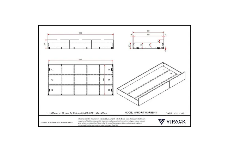 Kojäng med en låda Margarit - Möbler - Säng - Sängtillbehör & sänggavel - Sängförvaring