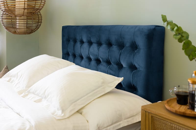 Ella Sänggavel 140 cm Rutig - Blå/Sammet - Möbler - Säng - Sängtillbehör & sänggavel - Sänggavel