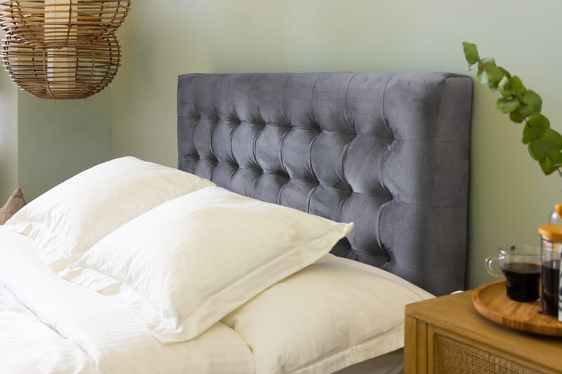 Ella Sänggavel 140 cm Rutig - Grå/Sammet - Möbler - Säng - Sängtillbehör & sänggavel - Sänggavel