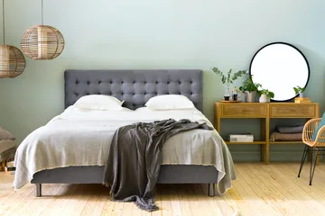 Ella Sänggavel 180 cm Rutig - Grå/Sammet - Möbler - Säng - Sängtillbehör & sänggavel - Sänggavel