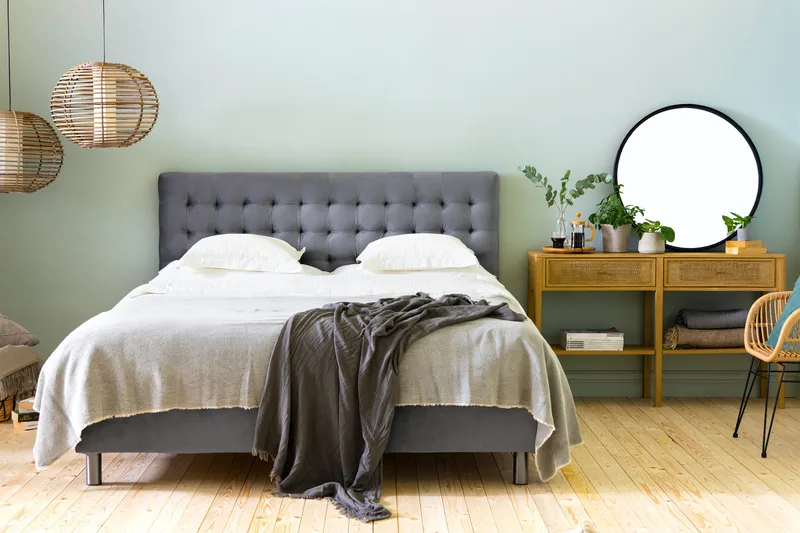 Ella Sänggavel 180 cm Rutig - Grå/Sammet - Möbler - Säng - Sängtillbehör & sänggavel - Sänggavel