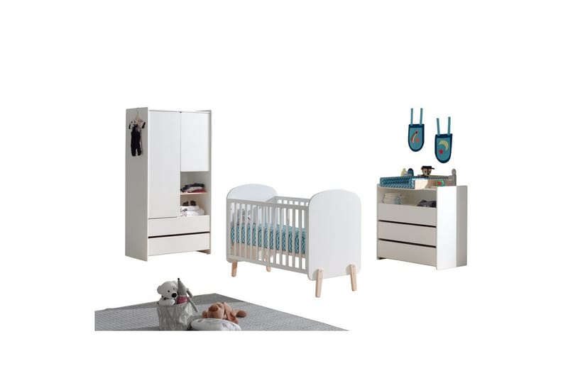 Spjälsäng med byrå, skötbordstopp och garderob Kiddy 2-dörrar, 2-dörrar