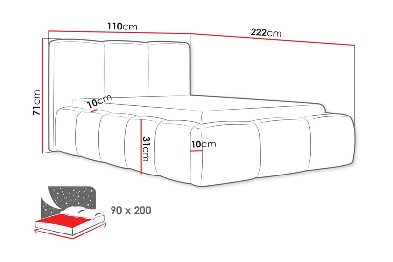 Salvenor Sängram med Förvaring 90x200 cm - Grå - Möbler - Säng - Sängram & sängstomme