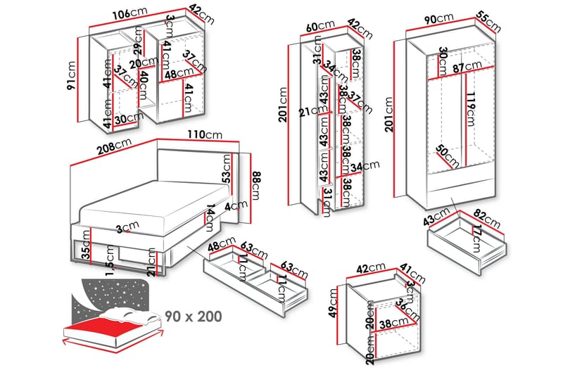 Sigmana Möbelset För Sovrum - Ljusgrå/Beige - Möbler - Säng - Möbelset för sovrum