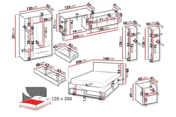 Sigmana Möbelset För Sovrum - Ljusgrå/Brun/Beige - Möbler - Säng - Möbelset för sovrum
