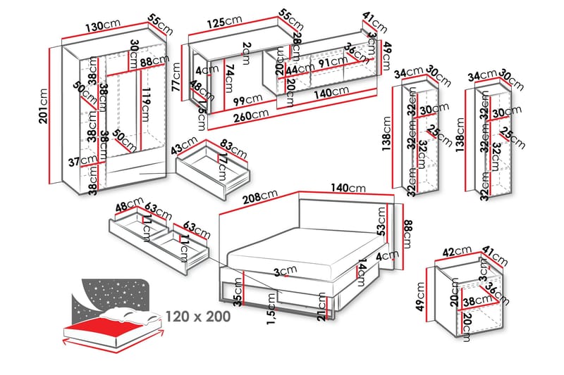 Sigmana Möbelset För Sovrum - Ljusgrå/Brun/Beige - Möbler - Säng - Möbelset för sovrum