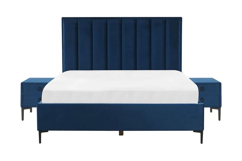 Sovrumsset dubbelsäng 160x200 cm marinblå SEZANNE - Blå - Komplett sängpaket - Ramsäng - Dubbelsäng