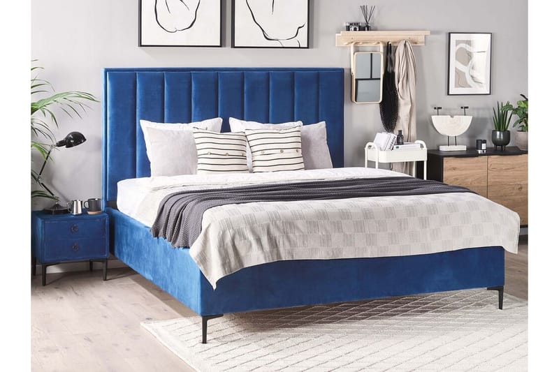 Sovrumsset dubbelsäng 160x200 cm marinblå SEZANNE - Blå - Ramsäng - Dubbelsäng - Komplett sängpaket