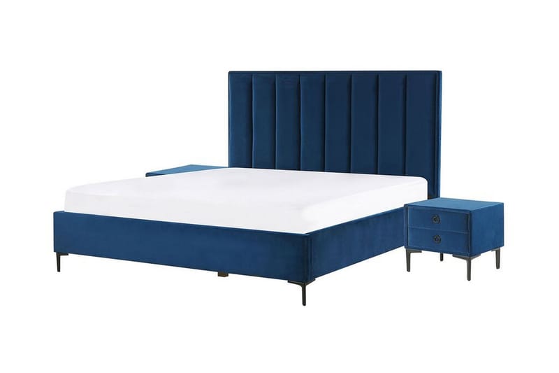 Sovrumsset dubbelsäng 160x200 cm marinblå SEZANNE - Blå - Ramsäng - Dubbelsäng - Komplett sängpaket
