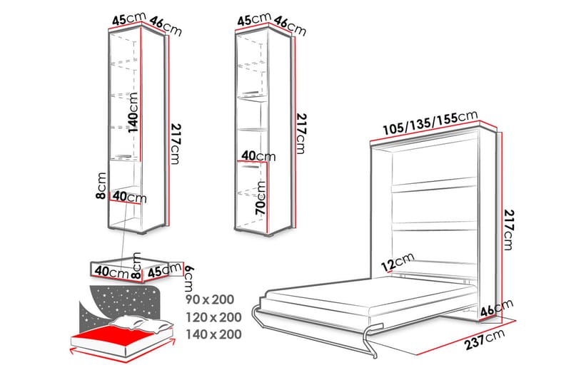 Sovrumsset sängskåp Storli - Vit - Möbelset för sovrum
