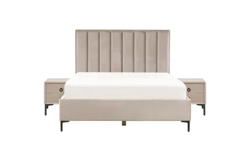 Sovrumsset Sezanne Beige/grå/svart, 160x200 cm, Sammet - Beige/grå/svart, 160x200 cm, Sammet - Möbler - Säng - Möbelset för sovrum