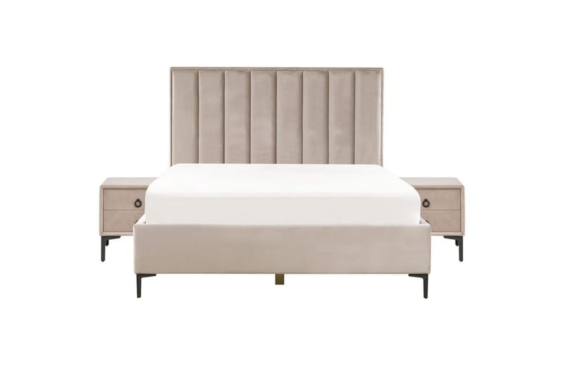 Sovrumsset Sezanne Beige/grå/svart, 160x200 cm, Sammet - Beige/grå/svart, 160x200 cm, Sammet - Möbler - Säng - Möbelset för sovrum