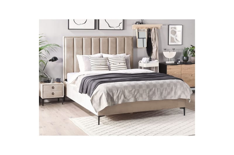 Sovrumsset Sezanne Beige/grå/svart, 160x200 cm, Sammet - Beige/grå/svart, 160x200 cm, Sammet - Möbler - Säng - Möbelset för sovrum