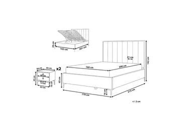 Sovrumsset Sezanne Beige/grå/svart, 160x200 cm, Sammet - Beige/grå/svart, 160x200 cm, Sammet - Möbler - Säng - Möbelset för sovrum