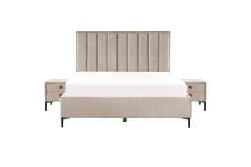 Sovrumsset Sezanne Beige/grå/svart, 180x200 cm, Sammet - Beige/grå/svart, 180x200 cm, Sammet - Möbler - Säng - Möbelset för sovrum