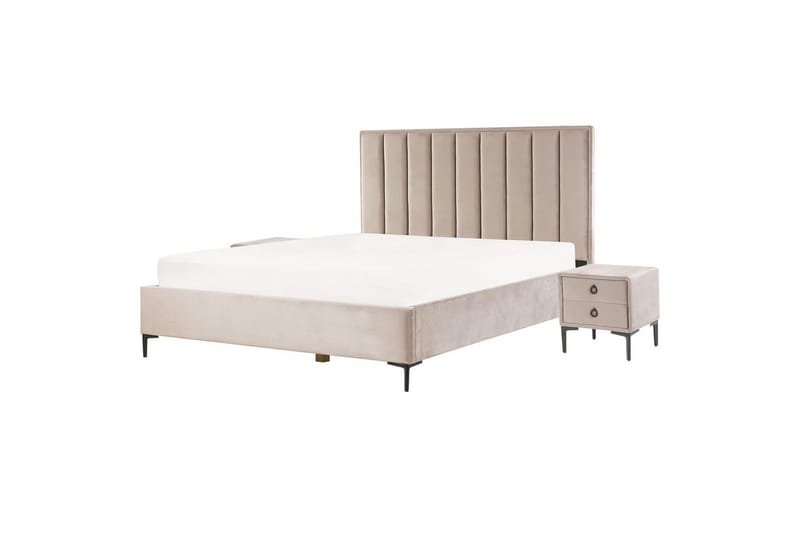 Sovrumsset Sezanne Beige/grå/svart, 180x200 cm, Sammet - Beige/grå/svart, 180x200 cm, Sammet - Möbler - Säng - Möbelset för sovrum