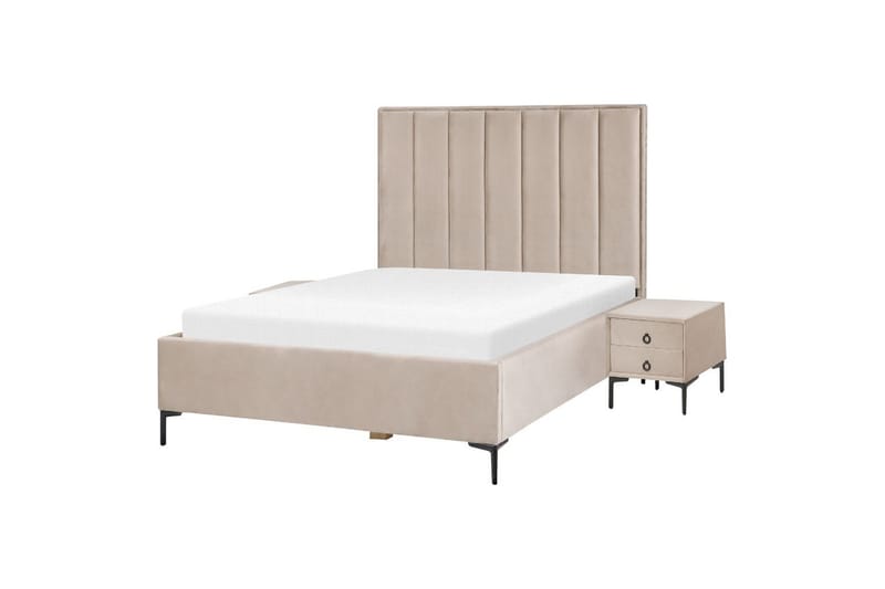 Sovrumsset Sezanne Grå/Beige/Svart, 140x200 cm, Sammet - Grå/Beige/Svart, 140x200 cm, Sammet - Möbler - Säng - Möbelset för sovrum