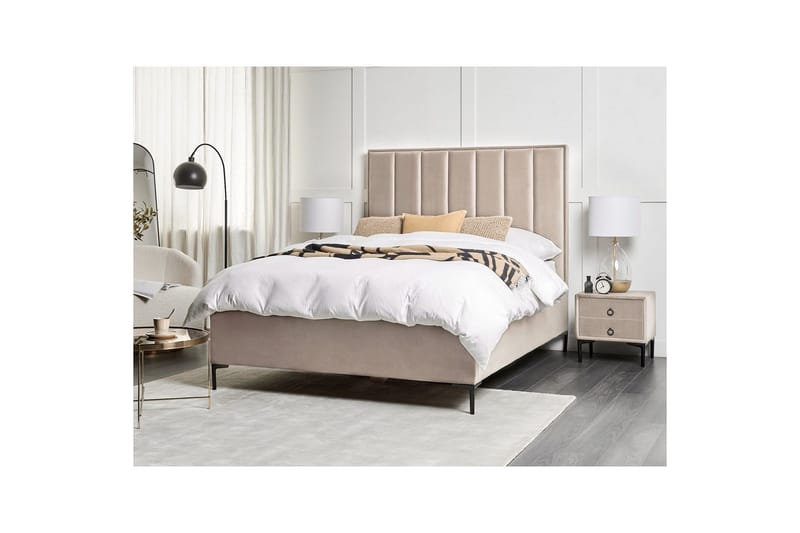 Sovrumsset Sezanne Grå/Beige/Svart, 140x200 cm, Sammet - Grå/Beige/Svart, 140x200 cm, Sammet - Möbler - Säng - Möbelset för sovrum