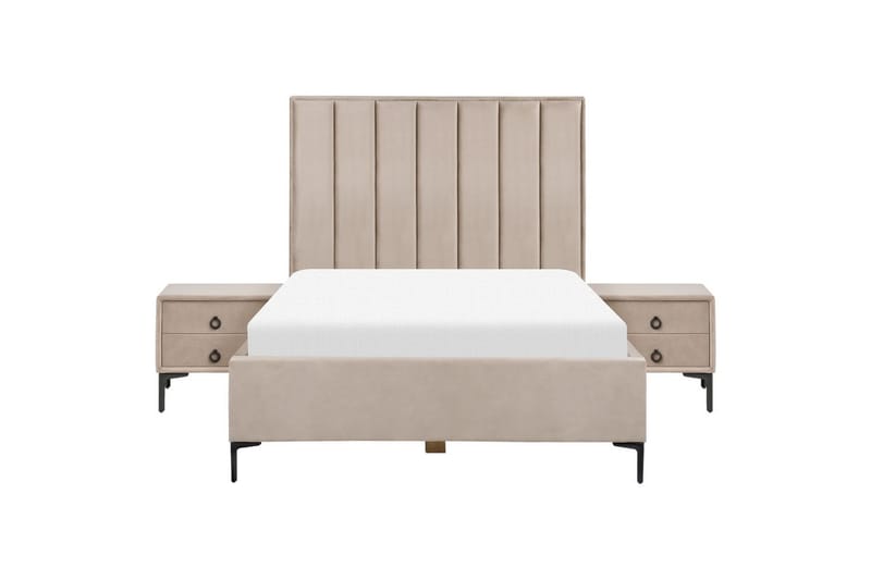 Sovrumsset Sezanne Grå/Beige/Svart, 140x200 cm, Sammet - Grå/Beige/Svart, 140x200 cm, Sammet - Möbler - Säng - Möbelset för sovrum
