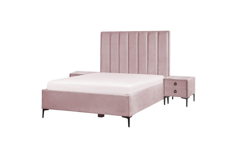 Sovrumsset Sezanne Rosa/Svart, 140x200 cm, Sammet - Rosa/Svart, 140x200 cm, Sammet - Möbler - Säng - Möbelset för sovrum