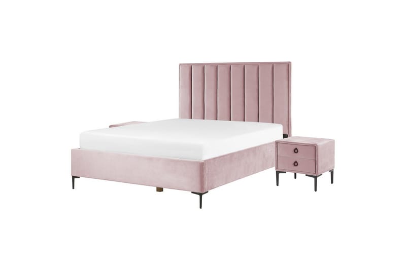 Sovrumsset Sezanne Rosa/Svart, 160x200 cm, Sammet - Rosa/Svart, 160x200 cm, Sammet - Möbler - Säng - Möbelset för sovrum