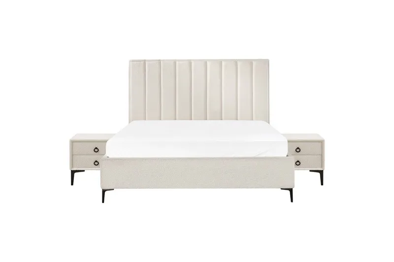 Sovrumsset Sezanne Vit/Svart, 180x200 cm, Bouclé - Vit/Svart, 180x200 cm, Bouclé - Möbler - Säng - Möbelset för sovrum