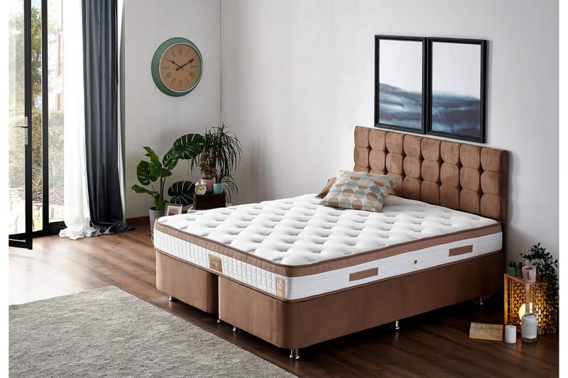 Kontinentalsäng Dubbel Pylpio 150x200 cm - Ljusbrun - Ställbar säng