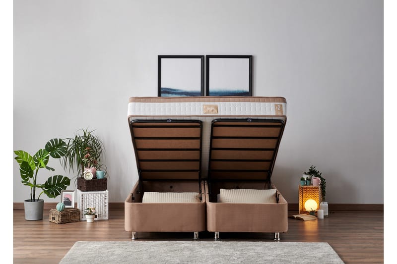 Kontinentalsäng Dubbel Pylpio 160x200 cm - Ljusbrun - Ställbar säng