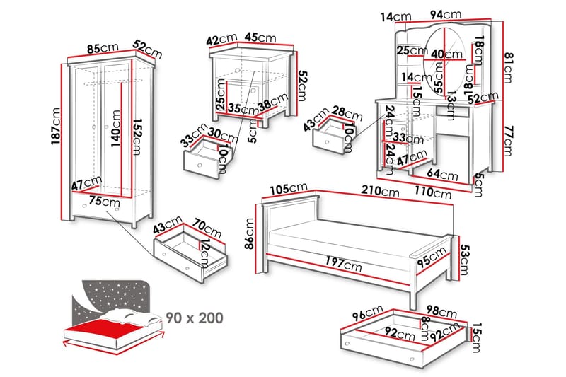 Storys Möbelset För Sovrum - Vit - Möbler - Säng - Möbelset för sovrum