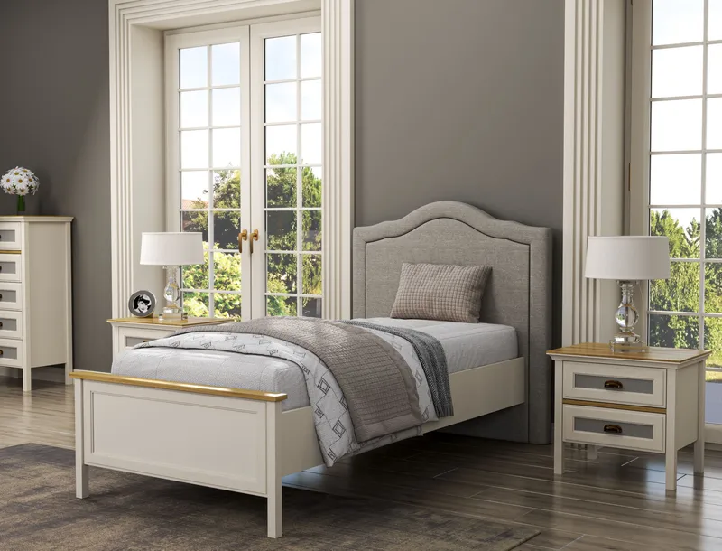 Tolina Sängram 100x200 cm - Crème, ek, grå - Möbler - Säng - Säng med förvaring