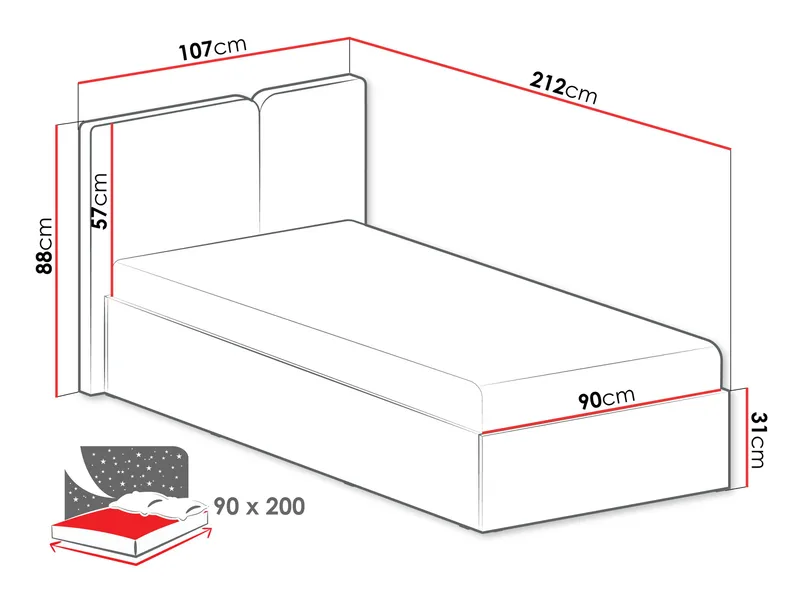 Travic Fällbar Sängram med Förvaring 90x200 cm i Tyg med Sänggavel - Ljusbeige - Möbler - Säng - Säng med förvaring