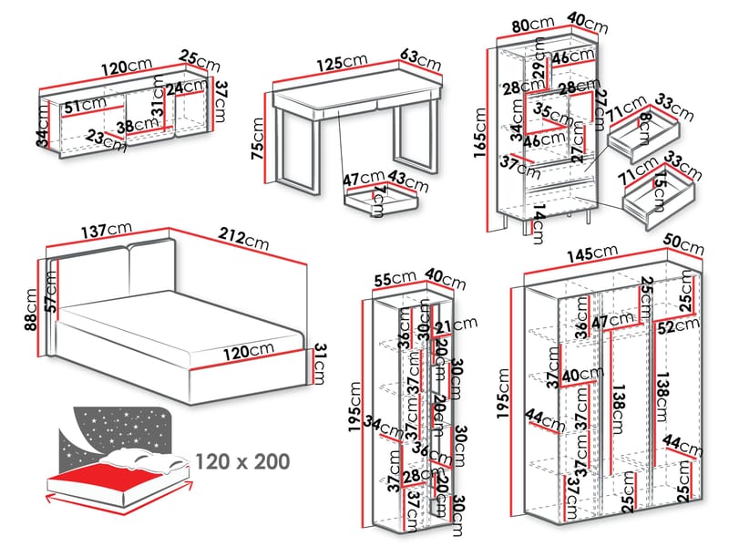 Travic Möbelset för Sovrum - Möbler - Säng - Möbelset för sovrum