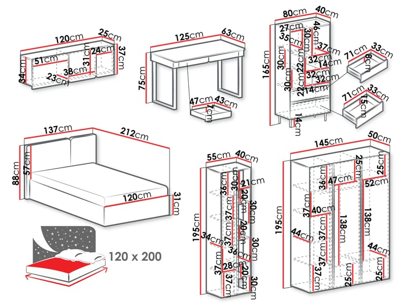 Travic Möbelset för Sovrum - Möbler - Säng - Möbelset för sovrum