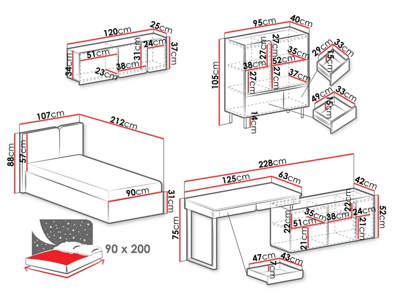 Travic Möbelset för Sovrum - Möbler - Säng - Möbelset för sovrum