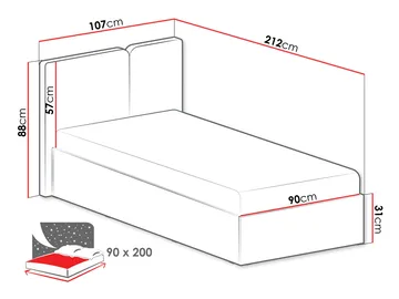 Travic Sängram 90x200 cm i Tyg och Ljust Trä med Sänggavel - Greige - Möbler - Säng - Säng med förvaring