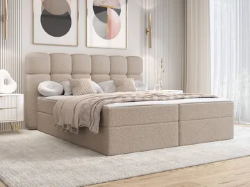Varlen Komplett Sängpaket Kontinentalsäng med förvaring 140x200 cm Rutad - beige - Möbler - Säng - Kontinentalsäng