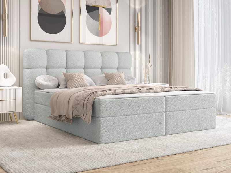 Varlen Komplett Sängpaket Kontinentalsäng med förvaring 180x200 cm Rutad - grå - Möbler - Säng - Kontinentalsäng