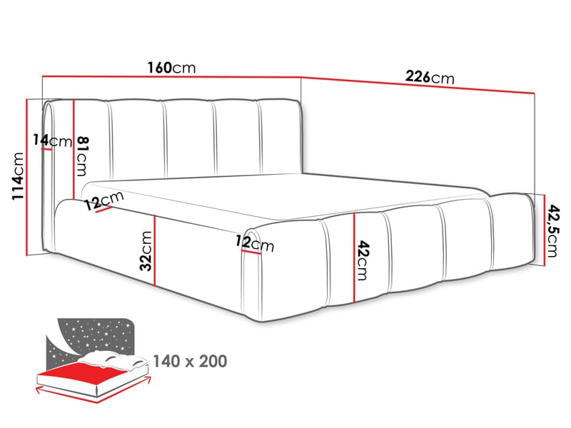 Varlinor Sängram 140x200 cm med Förvaring - Grå - Möbler - Säng - Säng med förvaring