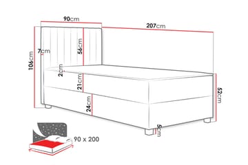 Veyran Sängpaket Kontinentalsäng med Förvaring 90x200 cm - Grå - Möbler - Säng - Kontinentalsäng