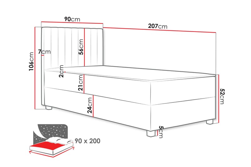 Veyran Sängpaket Kontinentalsäng med Förvaring 90x200 cm - Grå - Möbler - Säng - Kontinentalsäng