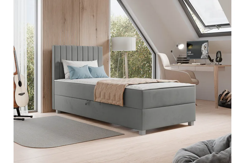 Veyran Sängpaket Kontinentalsäng med Förvaring 90x200 cm - Grå - Möbler - Säng - Kontinentalsäng