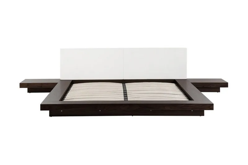Zen Komplett Sängpaket – Dubbelsäng 160x200 cm i Tyg och Trä med Sänggavel + Bäddmadrass med Fasthetsgrad, Brun