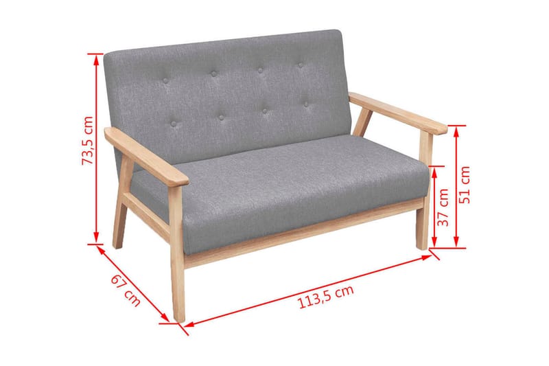2-sitssoffa tyg ljusgrå - Grå - 2 sits soffa