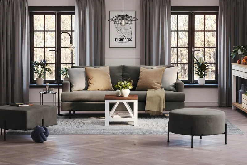 Menard Compact 3-sits Manchestersoffa - Mörkgrå - Möbler - Soffa - 3 sits soffa