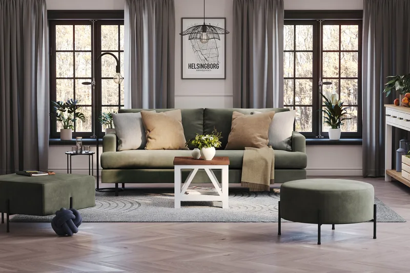 Menard Compact 3-sits Manchestersoffa - Mörkgrön - Möbler - Soffa - 3 sits soffa