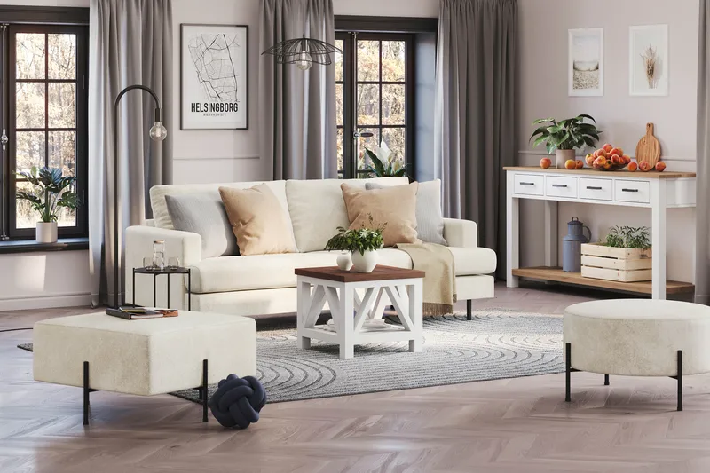 Menard Compact 3-sits Sammetssoffa - Krämvit - Möbler - Soffa - Sammetssoffa