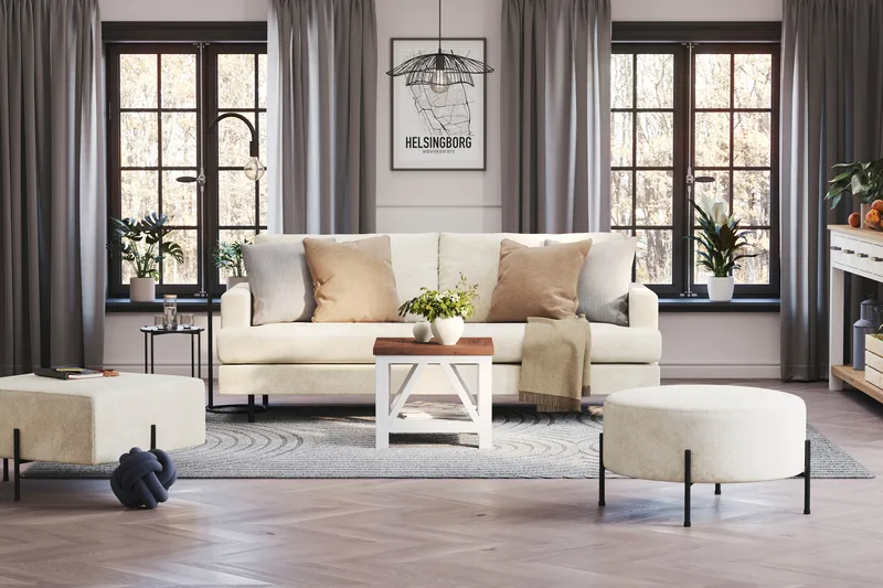 Menard Compact 3-sits Sammetssoffa - Krämvit - Möbler - Soffa - Sammetssoffa