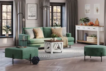 Menard Compact 3-sits Sammetssoffa - Mörkgrön - Möbler - Soffa - Sammetssoffa